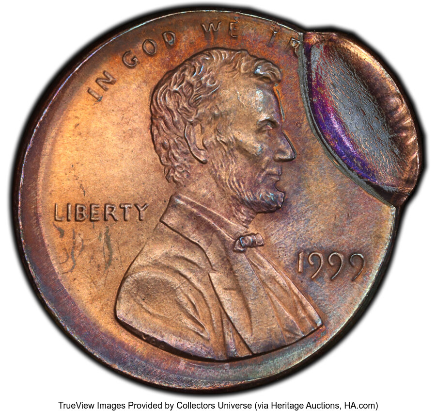 image for: 1999  1C Lincoln Cent -- Broadstruck and 5% Brockage -- MS64 Red and Brown PCGS. PCGS Population: (16/3 and 0/0+).  Mintage...