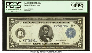 image for: Fr. 884 $5 1914 Federal Reserve Note PCGS Very Choice New 64PPQ....