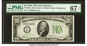 image for: Fr. 2005-L $10 1934 Federal Reserve Note. PMG Superb Gem Unc 67 EPQ....
