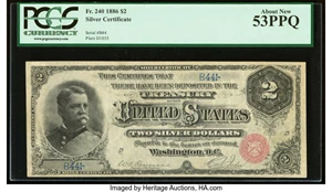 image for: Low Serial Number 44 Fr. 240 $2 1886 Silver Certificate PCGS About New 53PPQ....