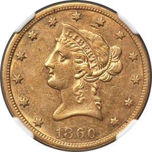 image for: 1860-S $10 AU53 NGC....