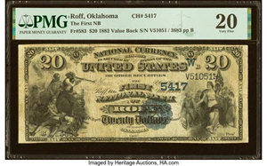 image for: Roff, OK - $20 1882 Value Back Fr. 583 The First National Bank Ch. # (W)5417 PMG Very Fine 20....