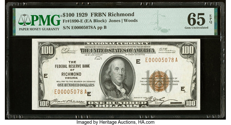 image for: Fr. 1890-E $100 1929 Federal Reserve Bank Note. PMG Gem Uncirculated 65 EPQ....