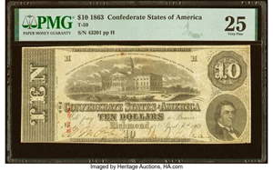 image for: Month-of-Issue Overprint Error T59 $10 1863 PF-13 Cr. 439 PMG Very Fine 25....