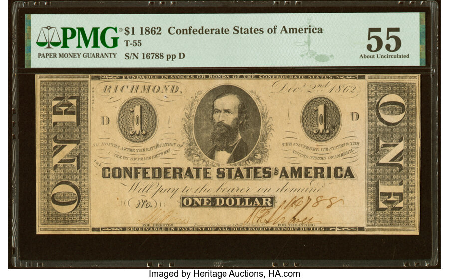 image for: T55 $1 1862 PF-2 Cr. 397 PMG About Uncirculated 55....