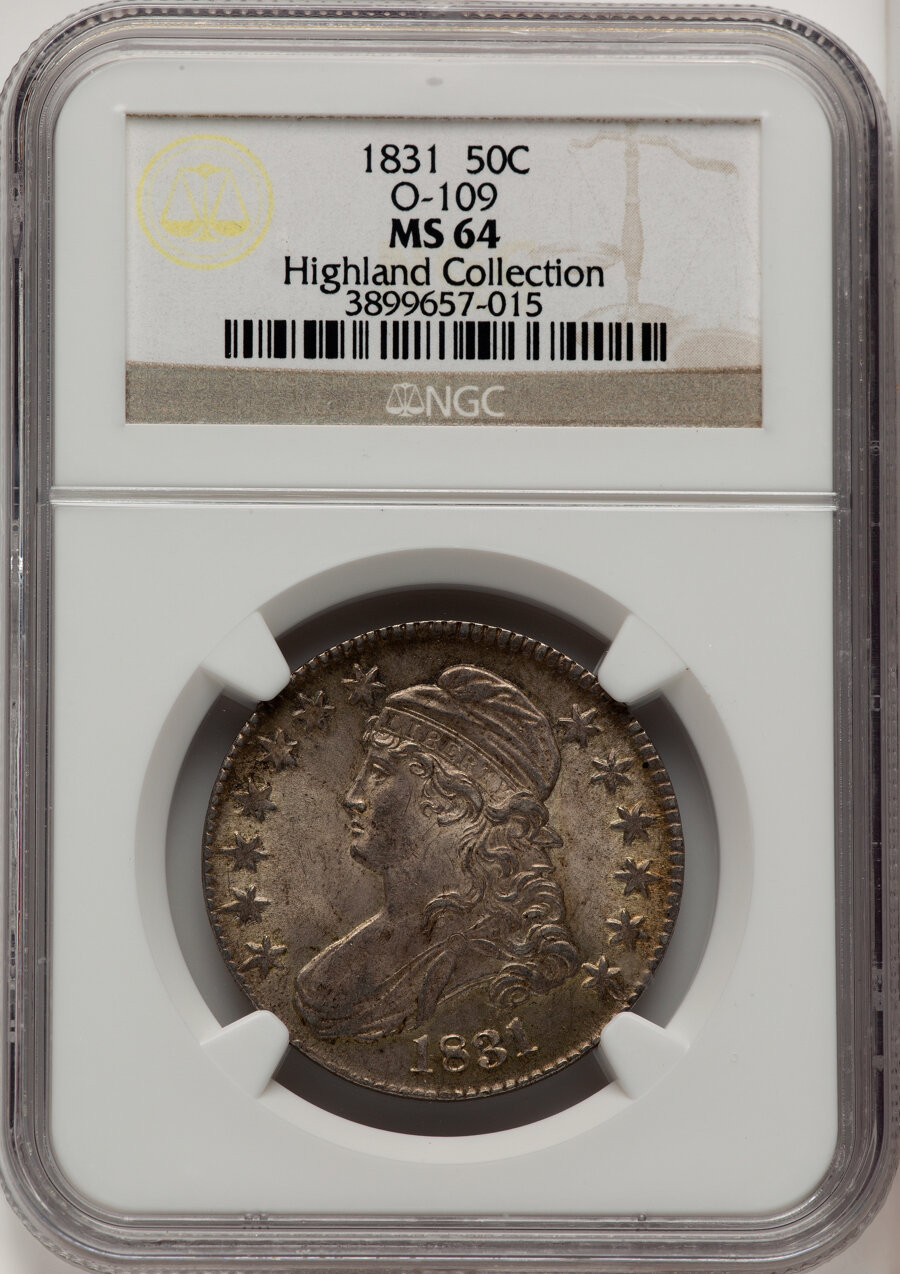image for: 1831 50C O-109, R.1, MS64 NGC. Ex: Highland Collection. NGC Census: (1/3).  Mintage 5,873,660....