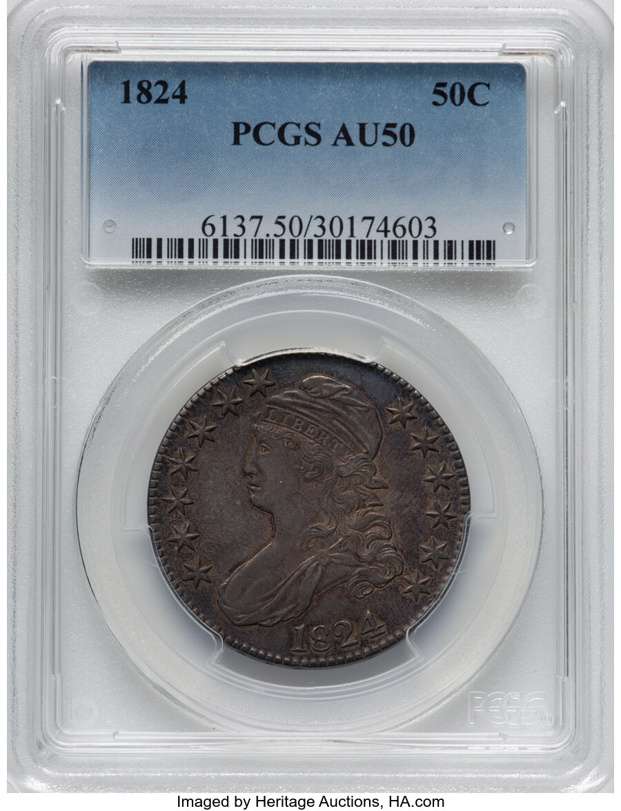 image for: 1824 50C O-104, R.3, AU50 PCGS.  Mintage 3,504,954....