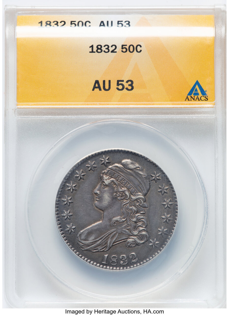 image for: 1832 50C Small Letters, O-103, R.1, AU53 ANACS.  Mintage 4,797,000....