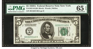 image for: Fr. 1951-B $5 1928A Federal Reserve Note. PMG Gem Uncirculated 65 EPQ....