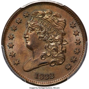 image for: 1832 1/2 C C-2, B-2, R.1, MS65 Brown PCGS. CAC....