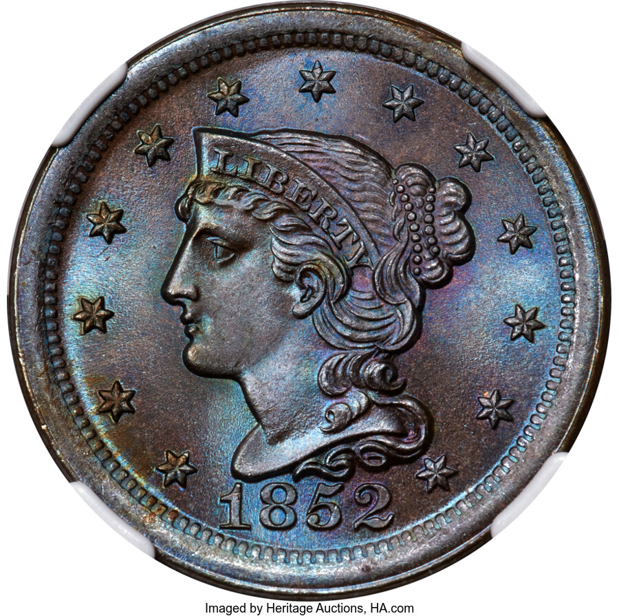 image for: 1852 1C N-17, R.1, MS67 Brown NGC....