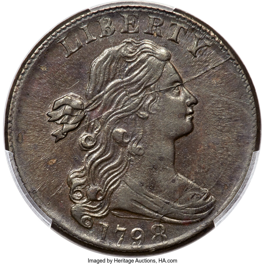 image for: 1798 1C Second Hair Style, S-167, B-33, R.1, AU55 PCGS....
