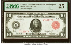 image for: Fr. 894b $10 1914 Red Seal Federal Reserve Note PMG Very Fine 25....