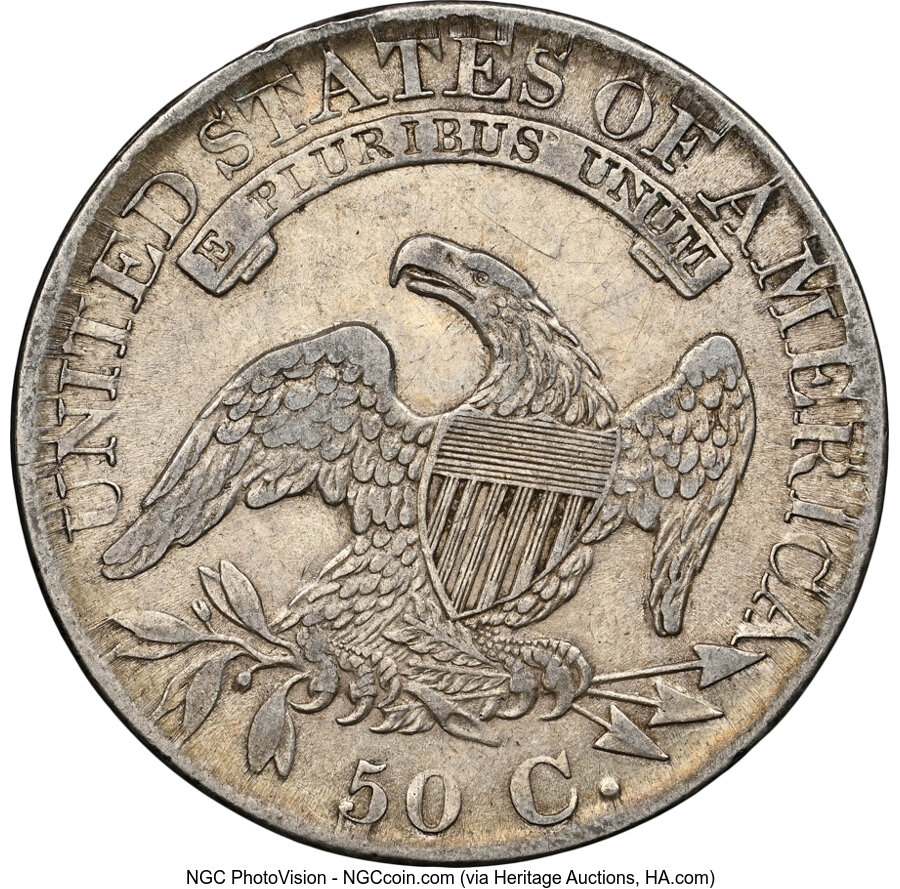 image for: 1827 50C Curl Base 2, O-146, R.1, XF45 NGC.  Mintage 5,493,400....