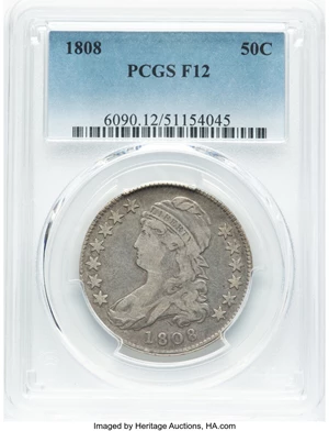 image for: 1808 50C O-106, R.3, Fine 12 PCGS. PCGS Population: (52/998). Mintage 1,368,600....