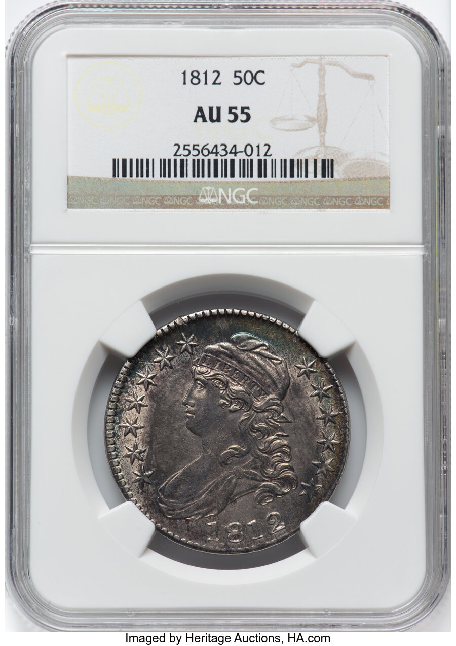 image for: 1812 50C Large 8, O-105a, R.1, AU55 NGC.  Mintage 1,628,059....