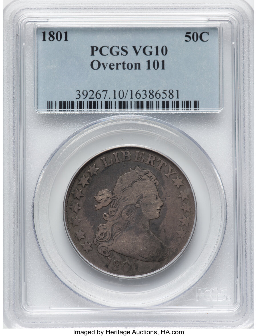 image for: 1801 50C O-101, T-2, R.2, VG10 PCGS. PCGS Population: (4/19)....