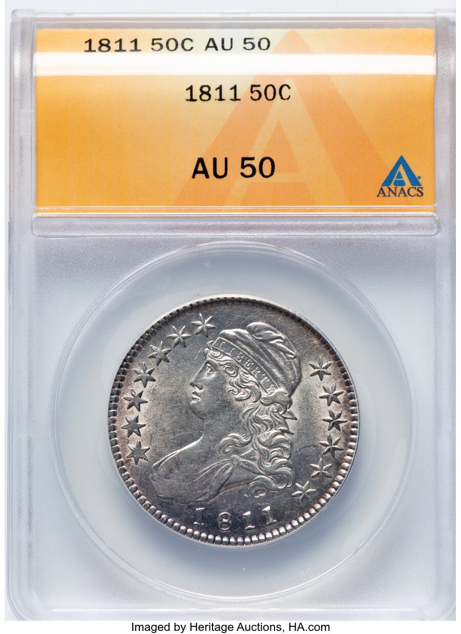 image for: 1811 50C Small 8, O-109, R.3, AU50 ANACS.  Mintage 1,203,644....