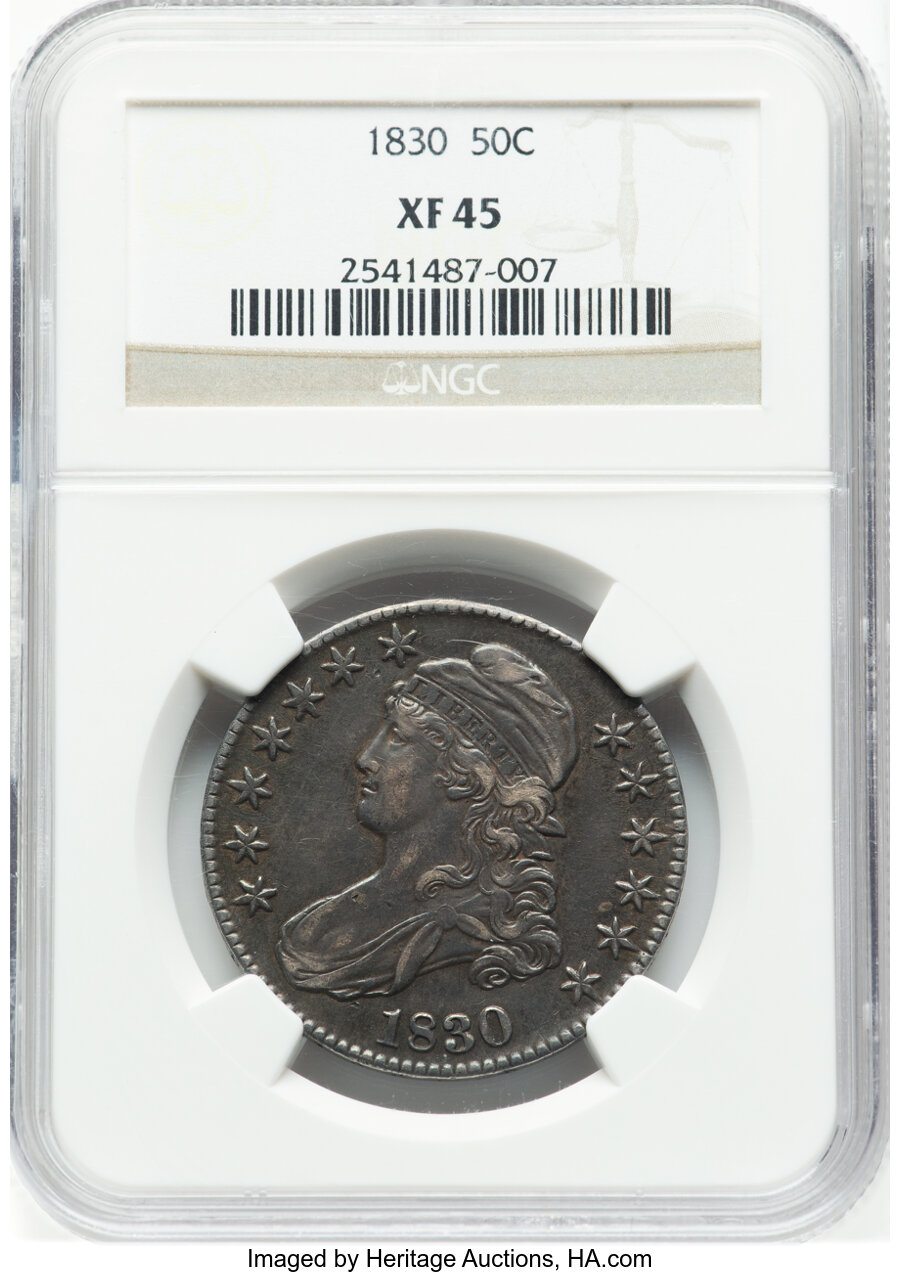 image for: 1830 50C Large 0, O-120, R.3, XF45 NGC.  Mintage 4,764,800....