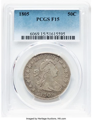 image for: 1805 50C O-111, T-3, R.3, Fine 15 PCGS. PCGS Population: (65/537). Mintage 211,722....