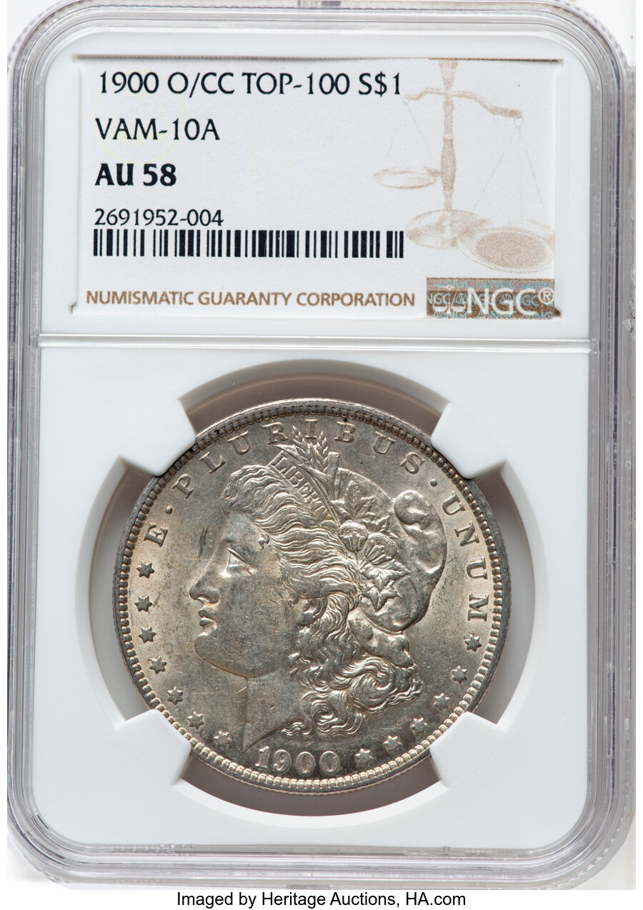image for: 1900-O/CC $1 VAM-10A AU58 NGC. A Top 100 Variety. NGC Census: (4/24)....
