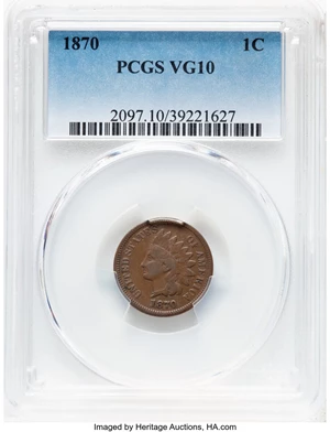 image for: 1870 1C Shallow N, FS-901, VG10 PCGS. PCGS Population: (67/1295). Mintage 5,275,000....