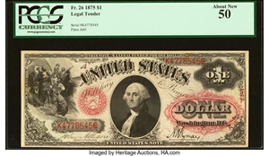 image for: Fr. 26 $1 1875 Legal Tender PCGS About New 50....
