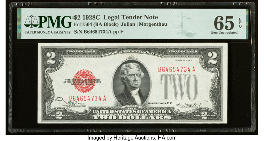 image for: Fr. 1504 $2 1928C Legal Tender Note. PMG Gem Uncirculated 65 EPQ....