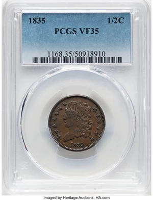 image for: 1835 1/2 C C-1, B-1, R.1, VF35 PCGS. PCGS Population: (56/1572). Mintage 398,000....