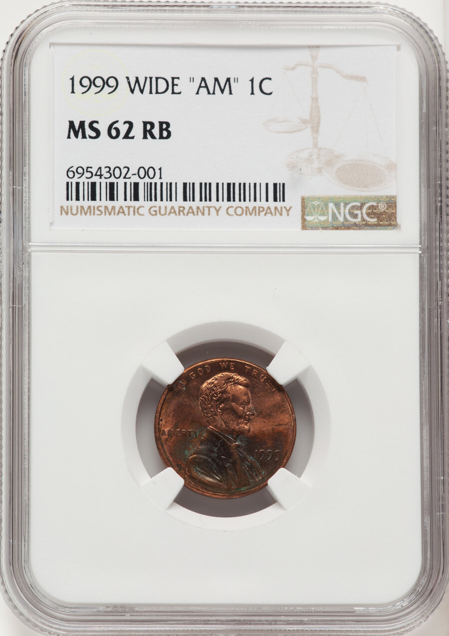 image for: 1999 1C Wide "AM", FS-901, MS62 Red and Brown NGC....