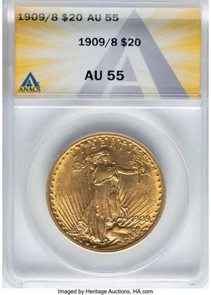 image for: 1909/8 $20 FS-301 AU55 ANACS. Mintage 161,282....