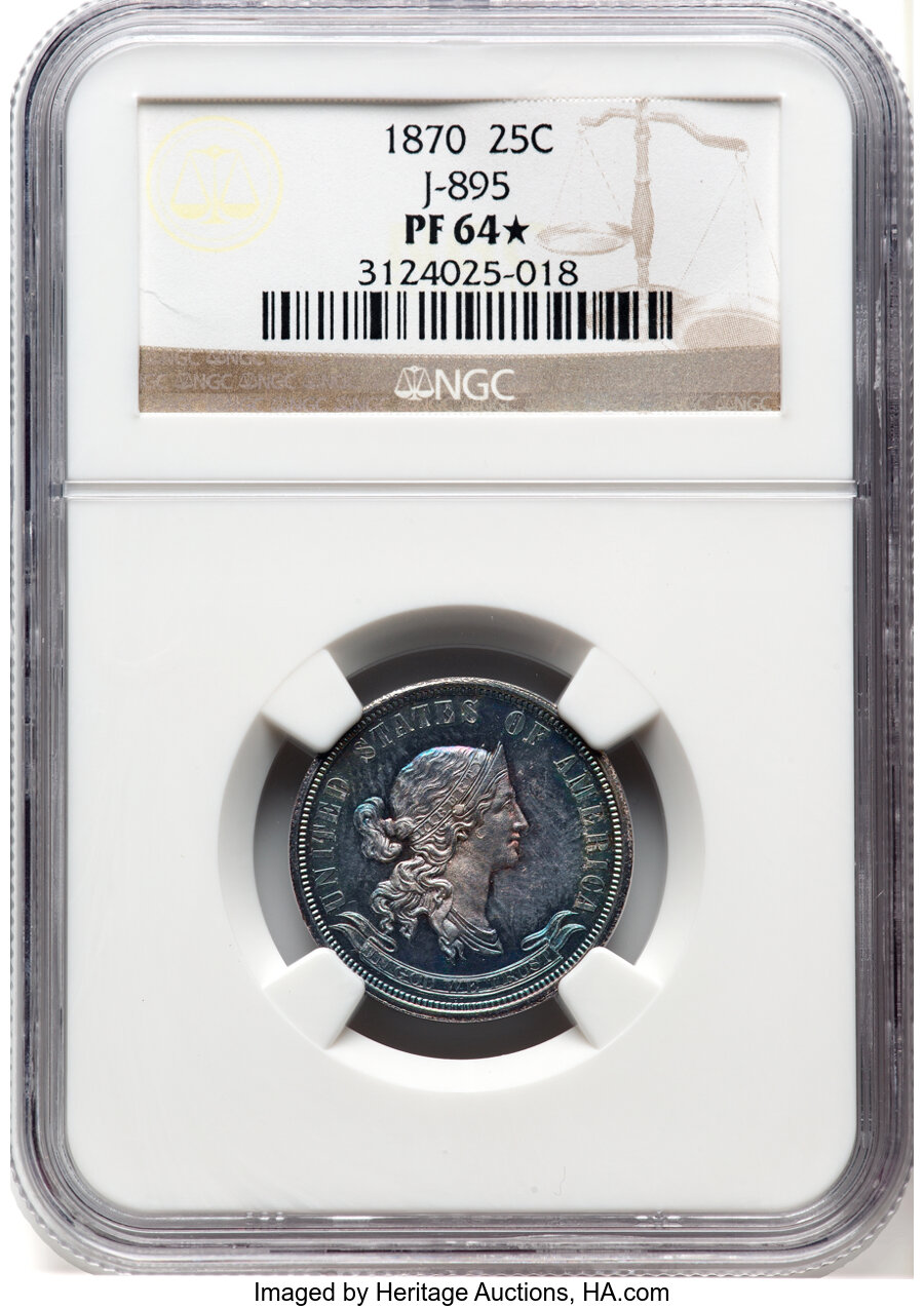 image for: 1870 25C Standard Silver Quarter Dollar, Judd-895, Pollock-1002, Low R.7, PR64★  NGC. NGC Census: (0/2)....