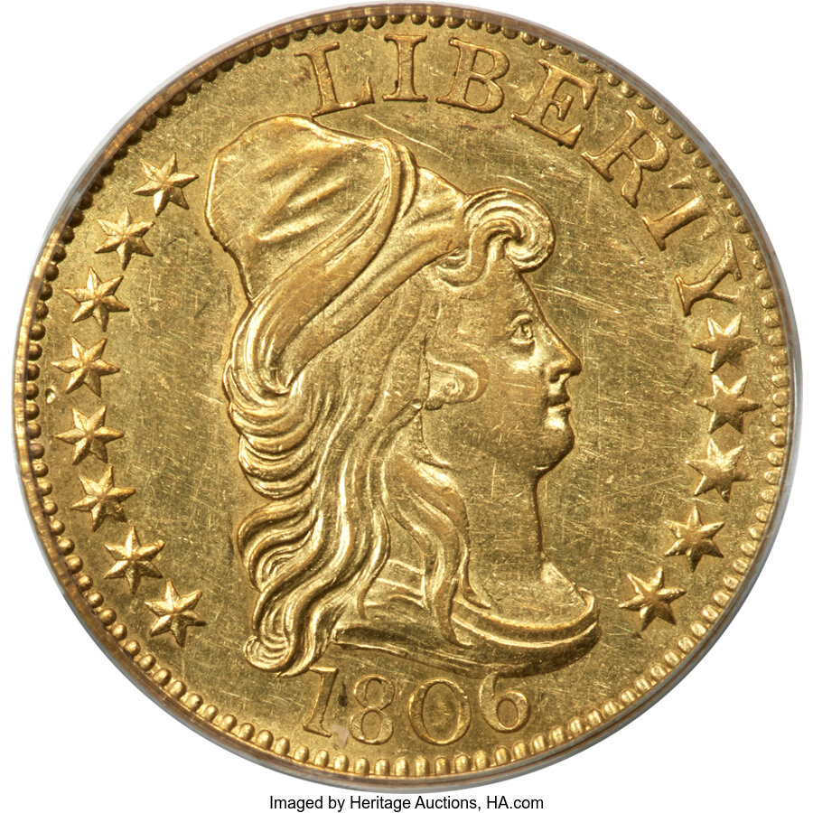 image for: 1806 $5 Pointed 6, 8x5 Stars, BD-4, High R.5, AU53 PCGS. CAC....