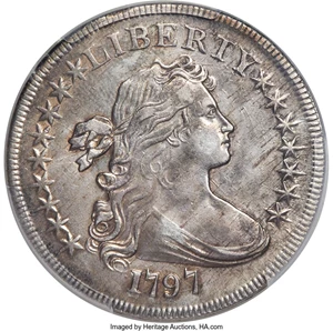 image for: 1797 $1 9x7 Stars, Large Letters, B-1, BB-73, R.3, AU53 PCGS....