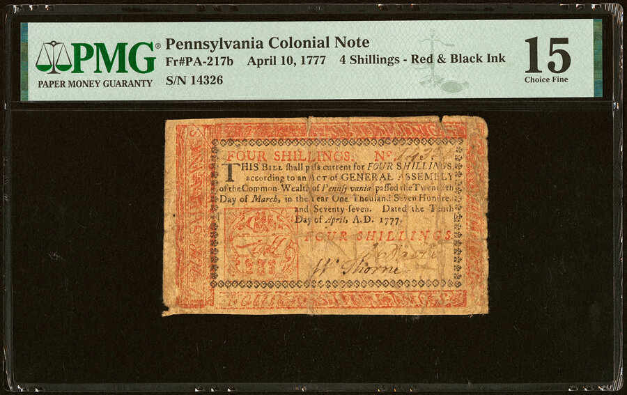image for: Pennsylvania April 10, 1777 4s PMG Choice Fine 15....