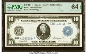 image for: Fr. 947 $10 1914 Federal Reserve Note PMG Choice Uncirculated 64 EPQ....