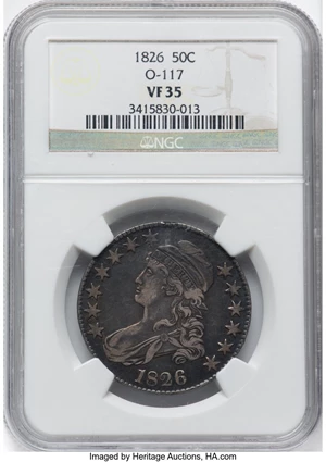 image for: 1826 50C O-117, R.2, VF35 NGC. NGC Census: (2/15). Mintage 4,000,000....