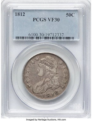 image for: 1812 50C Large 8, O-103, R.1, VF30 PCGS. Mintage 1,628,059....