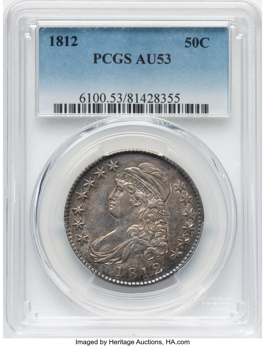 image for: 1812 50C Large 8, O-107, R.2, AU53 PCGS.  Mintage 1,628,059....