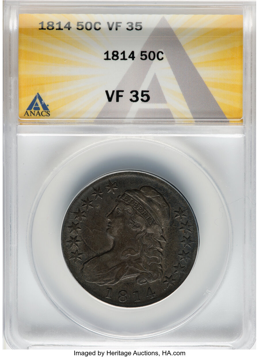 image for: 1814 50C O-109, R.2, VF35 ANACS.  Mintage 1,000,000....