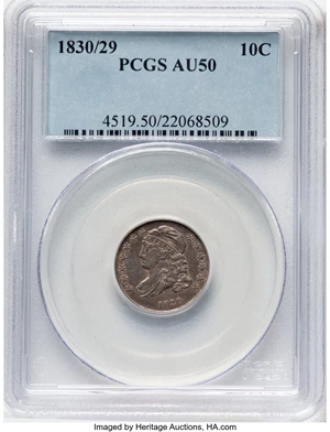 image for: 1830/29 10C JR-5, FS-301, R.2, AU50 PCGS. PCGS Population: (7/20). Mintage 510,000....