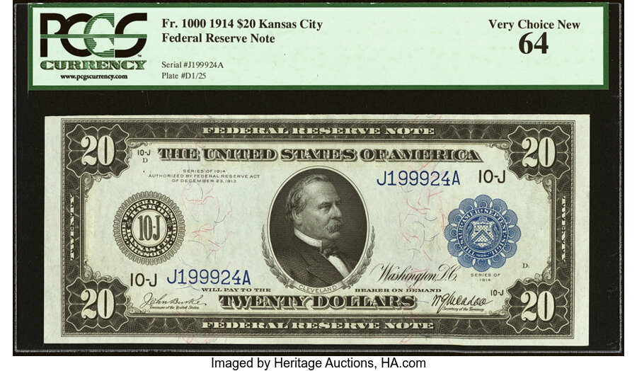 image for: Fr. 1000 $20 1914 Federal Reserve Note PCGS Very Choice New 64....