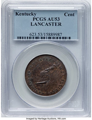 image for: (1792-94) Kentucky Token, LANCASTER Edge, Breen-1156, W-8810, R.5, AU53 PCGS.From The Flat Wallet Collection....