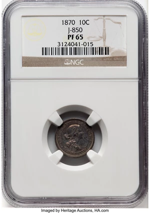image for: 1870 10C Standard Silver Dime, Judd-850, Pollock-957, High R.6, PR65 NGC. NGC Census: (2/0)....
