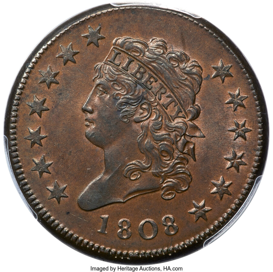 image for: 1808 1C S-278, B-2, R.3, MS62+ Brown PCGS. CAC....