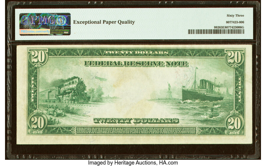 image for: Fr. 992 $20 1914 Federal Reserve Note PMG Choice Uncirculated 63 EPQ....