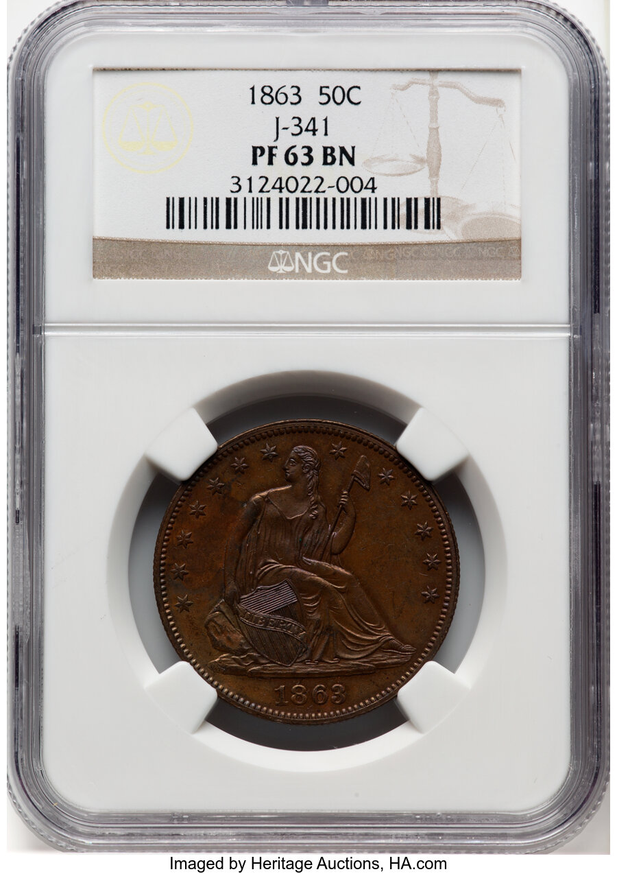 image for: 1863 50C Half Dollar, Judd-341, Pollock-413, R.5, PR63 Brown NGC. NGC Census: (3/5).  ...