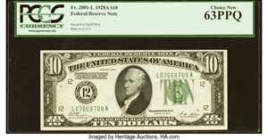 image for: Fr. 2001-L $10 1928A Federal Reserve Note. PCGS Choice New 63PPQ....