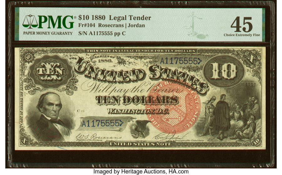 image for: Fr. 104 $10 1880 Legal Tender PMG Choice Extremely Fine 45....