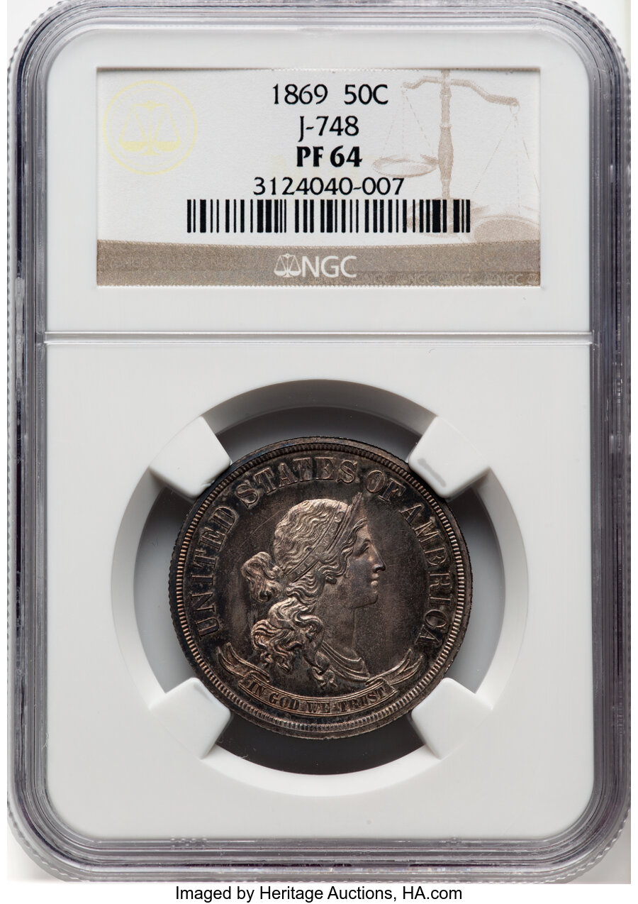 image for: 1869 50C Standard Silver Half Dollar, Judd-748, Pollock-831, R.5, PR64 NGC. NGC Census: (9/5).  ...